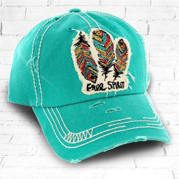 ivaylabg Accessories - JUST IN!!! FREE SPIRIT Distressed Teal Feather Hat